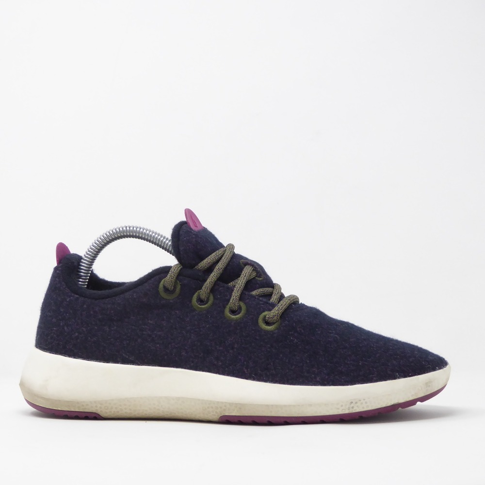allbirds Men's Navy Wool Runners with Olive Laces and Plum Accents